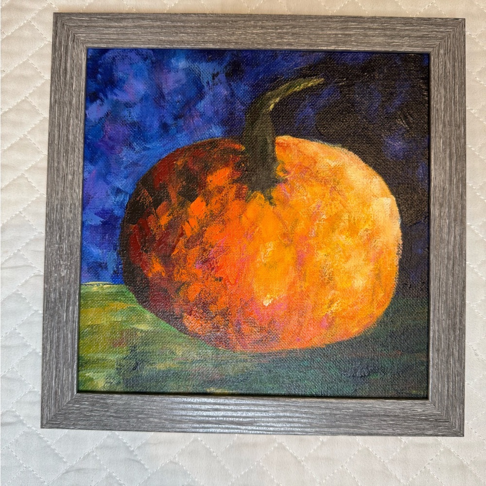 8x8inch Original Acyrlic Painting/Art Framed Pumpkin